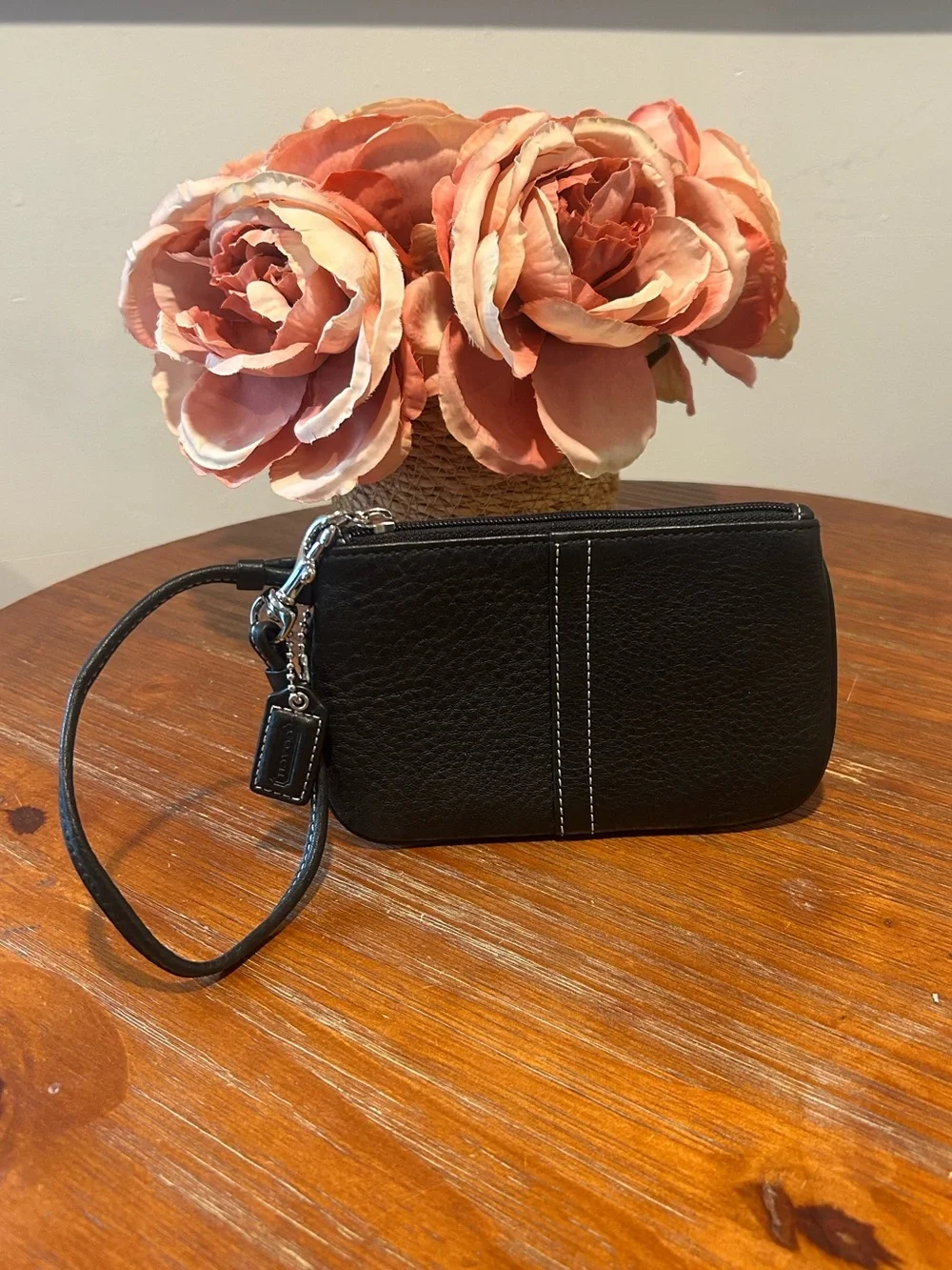 COACH Black Pebbled Leather Wristlet Wallet NWOT
